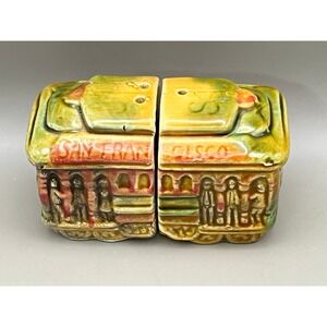 Vtg SNCO Japan‎ San Francisco Cable Car Ceramic Salt and Pepper Shakers Set